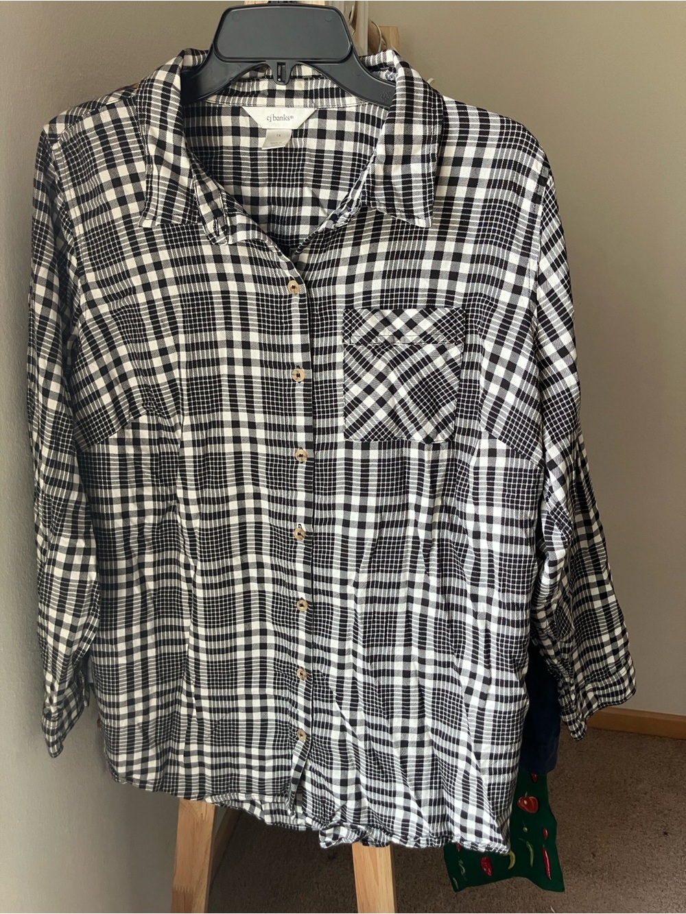 CJ Banks Black and White Plaid Button-Down Shirt